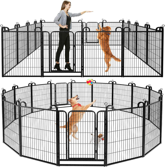 Dog Playpen Outdoor 16 Panels Heavy Duty Dog Fence 40" Height Anti-Rust with Doors Portable for RV