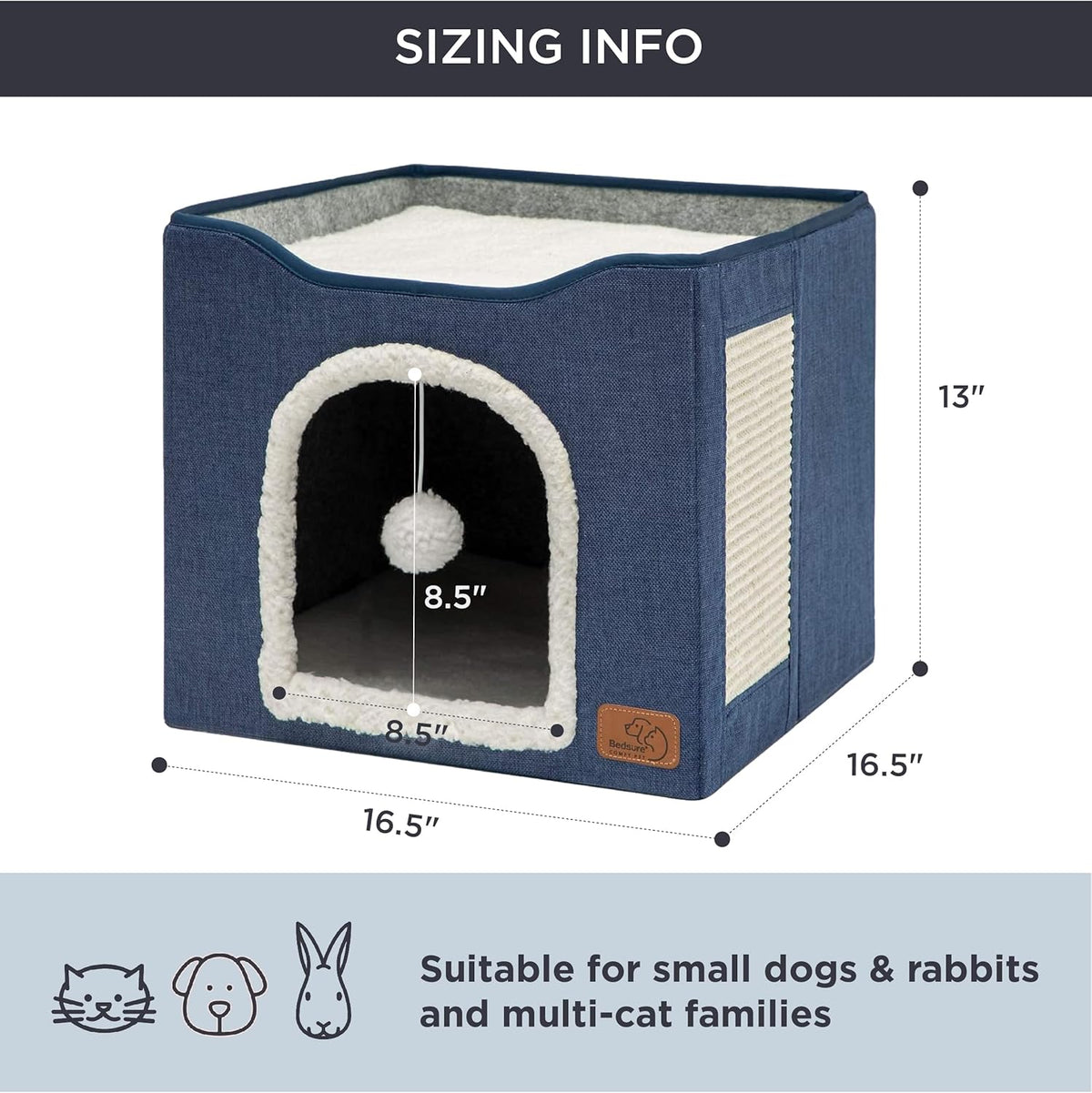 Bedsure Cat Beds for Indoor Cats - Large Cat Cave for Pet Cat House with Fluffy Ball Hanging and