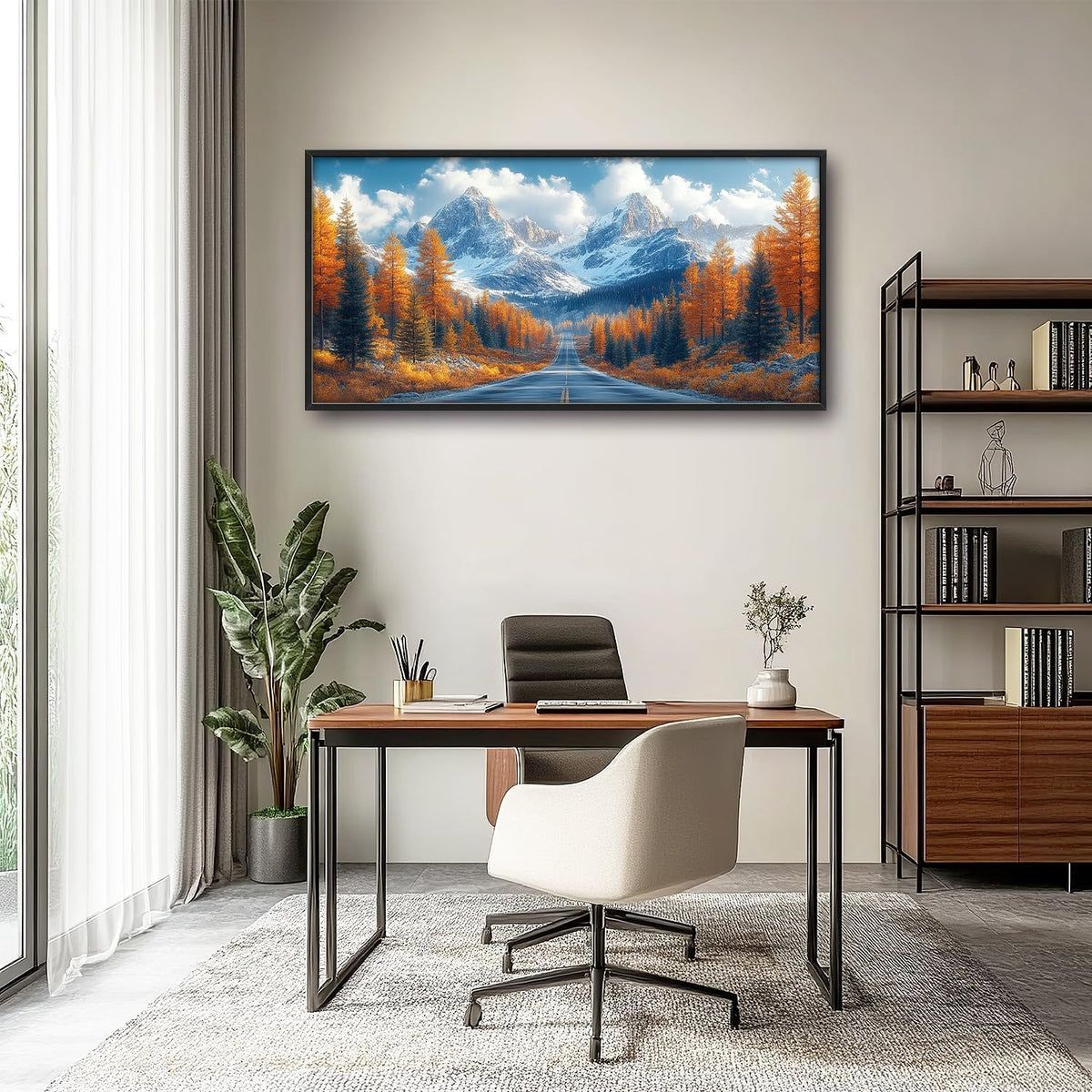 Large Forest Mountain Landscape Wall Art for Living Room, Nature Highway Road Scenery Canvas