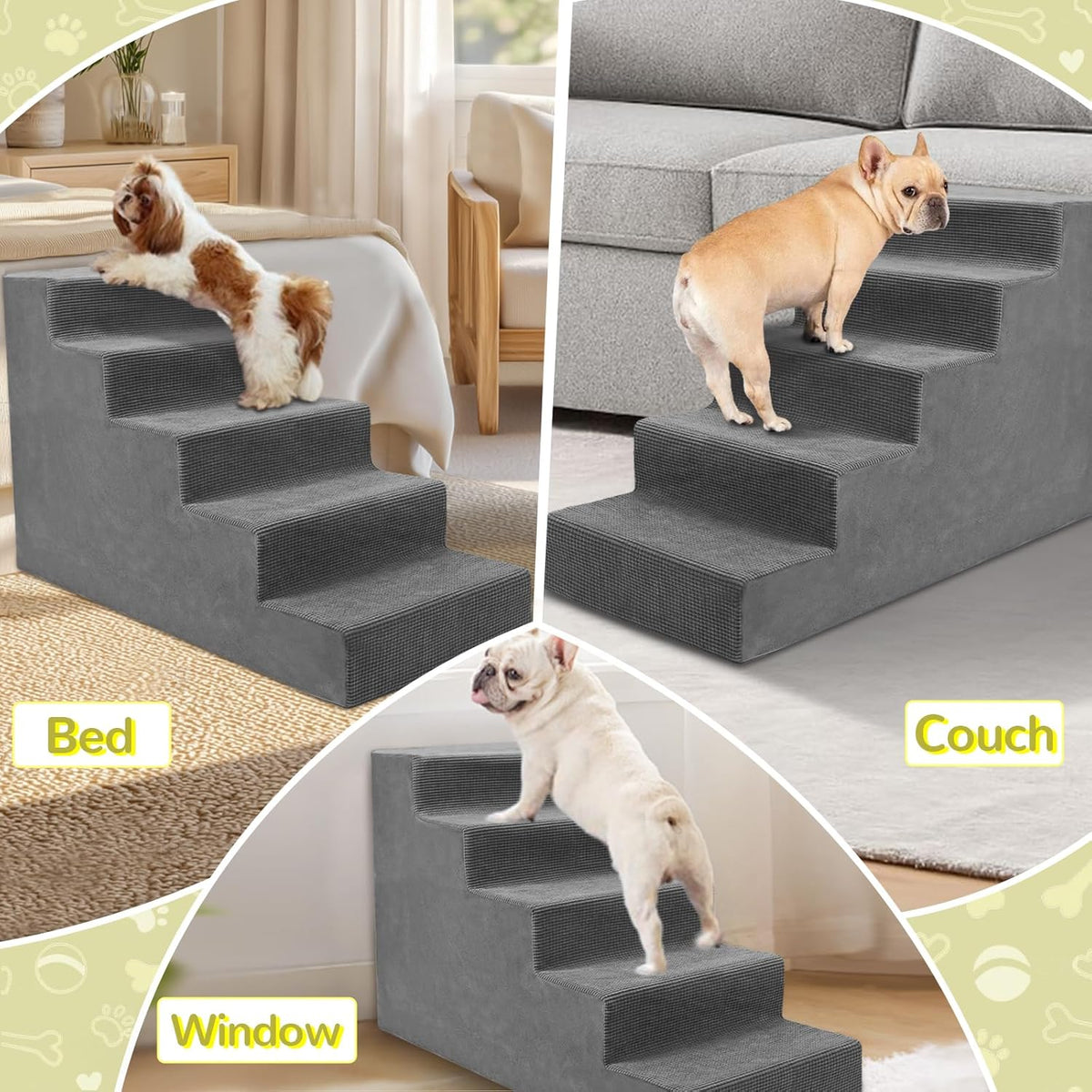 Niubya Dog Stairs for Small Dog and Cats,23”H Non-Slip Bottom Pet Steps for High Beds and