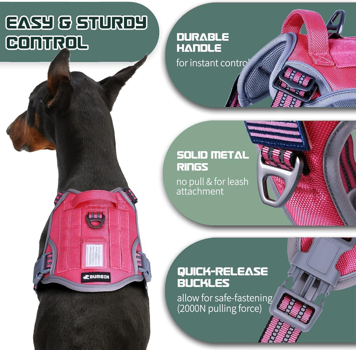 BUMBIN Tactical Dog Harness for Large Dogs No Pull, Famous TIK Tok No Pull Puppy Harness, Fit Smart