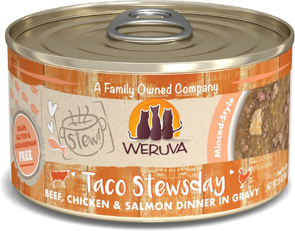Weruva Classic Cat Stews!, Taco Stewsday with Beef, Chicken & Salmon in Gravy, 2.8oz Can (Pack of