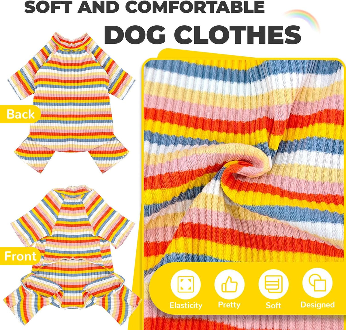 BAEJMJK Striped Dog Pajamas Stretchy Cute Four-Legged Boy Girl Dog Clothes with Sleeves Comfortable