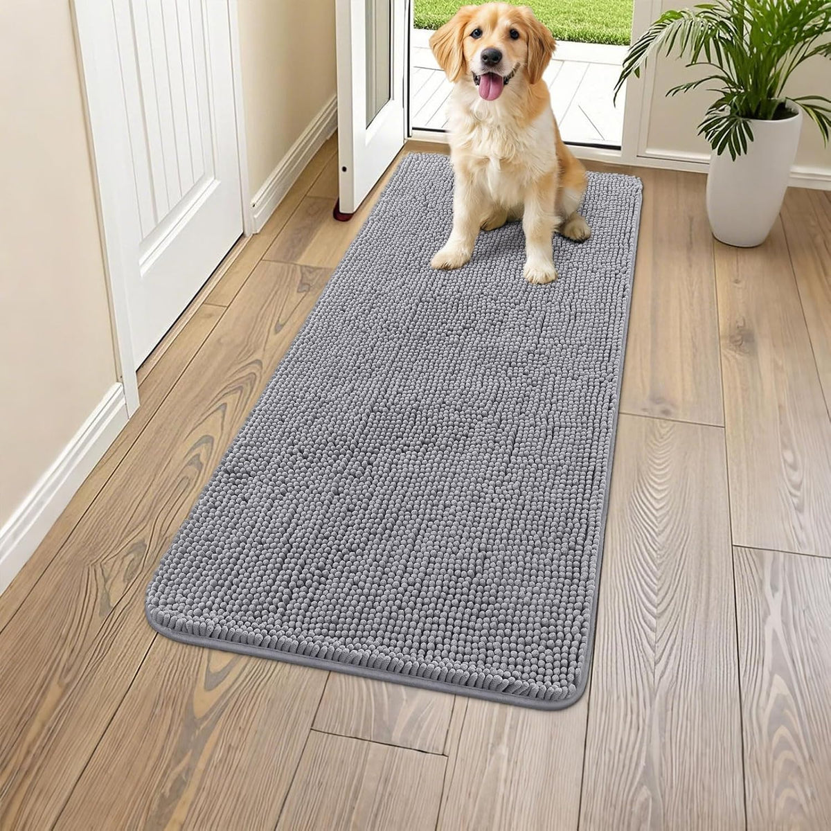 Smiry Dog Door Mat for Muddy Paws 47x17, Absorbs Moisture and Dirt Doormat, Non-Slip Washable Quick
