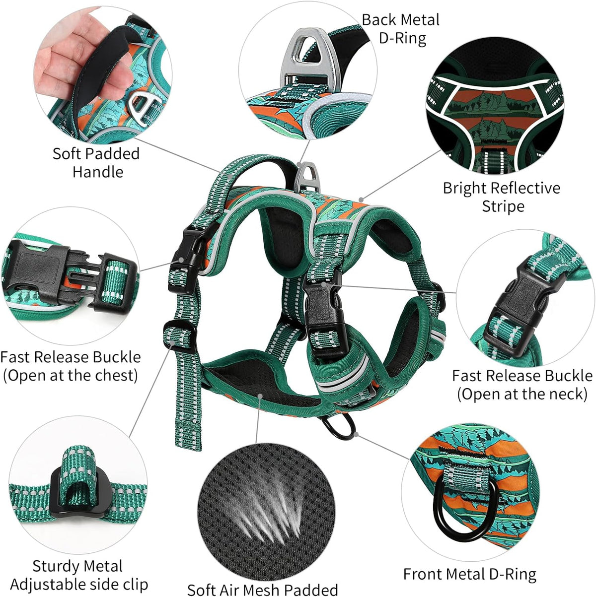 Timos No Pull Dog Harness,No Choke Front Clip Dog Reflective Harness,Adjustable Soft Padded Pet