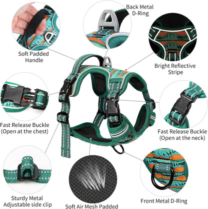 Timos No Pull Dog Harness,No Choke Front Clip Dog Reflective Harness,Adjustable Soft Padded Pet