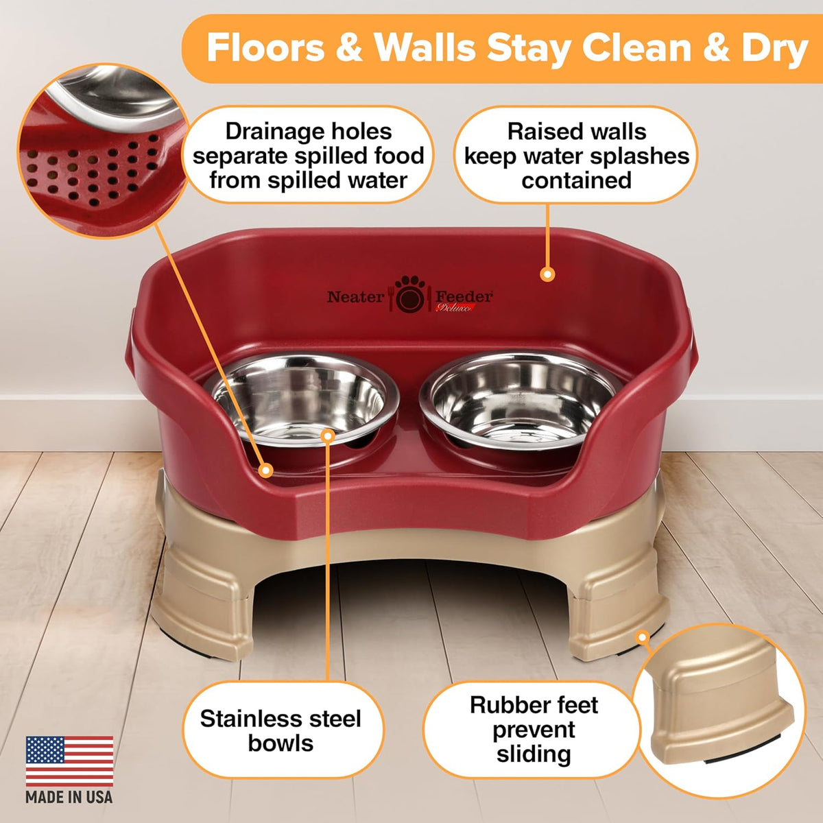 Neater Feeder Deluxe Mess Proof Cat Bowls Elevated for All Breeds – Made in USA – No Spill Raised