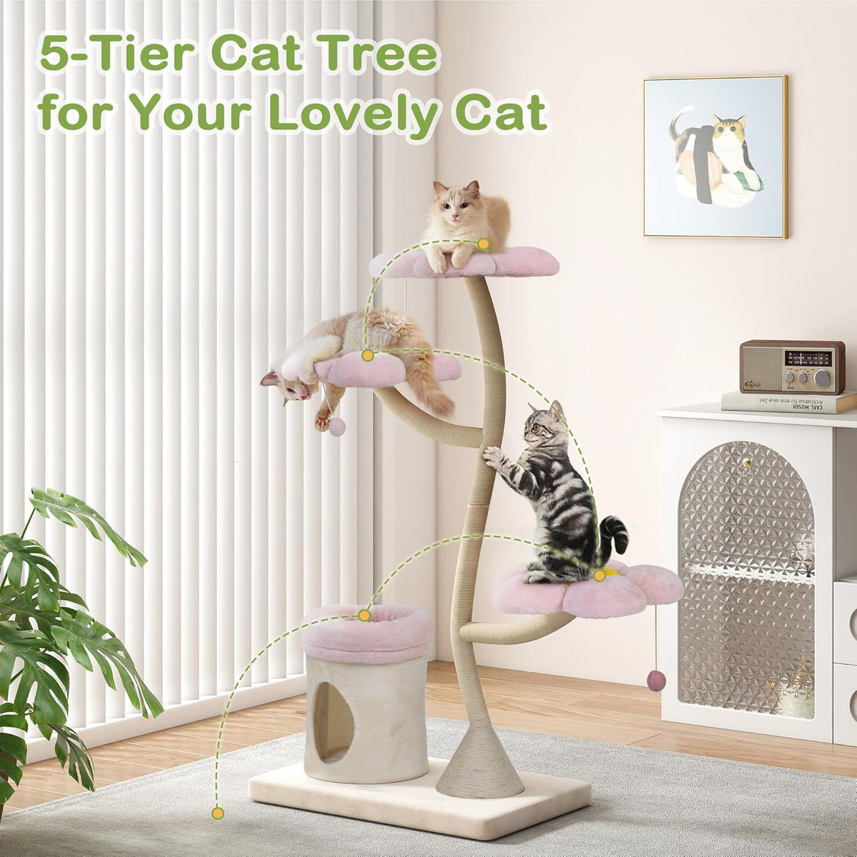 COZIWOW Aesthetic Cat Tree for Large Cats, 57'' Tall Modern Cat Tree Tower Scratching Post with
