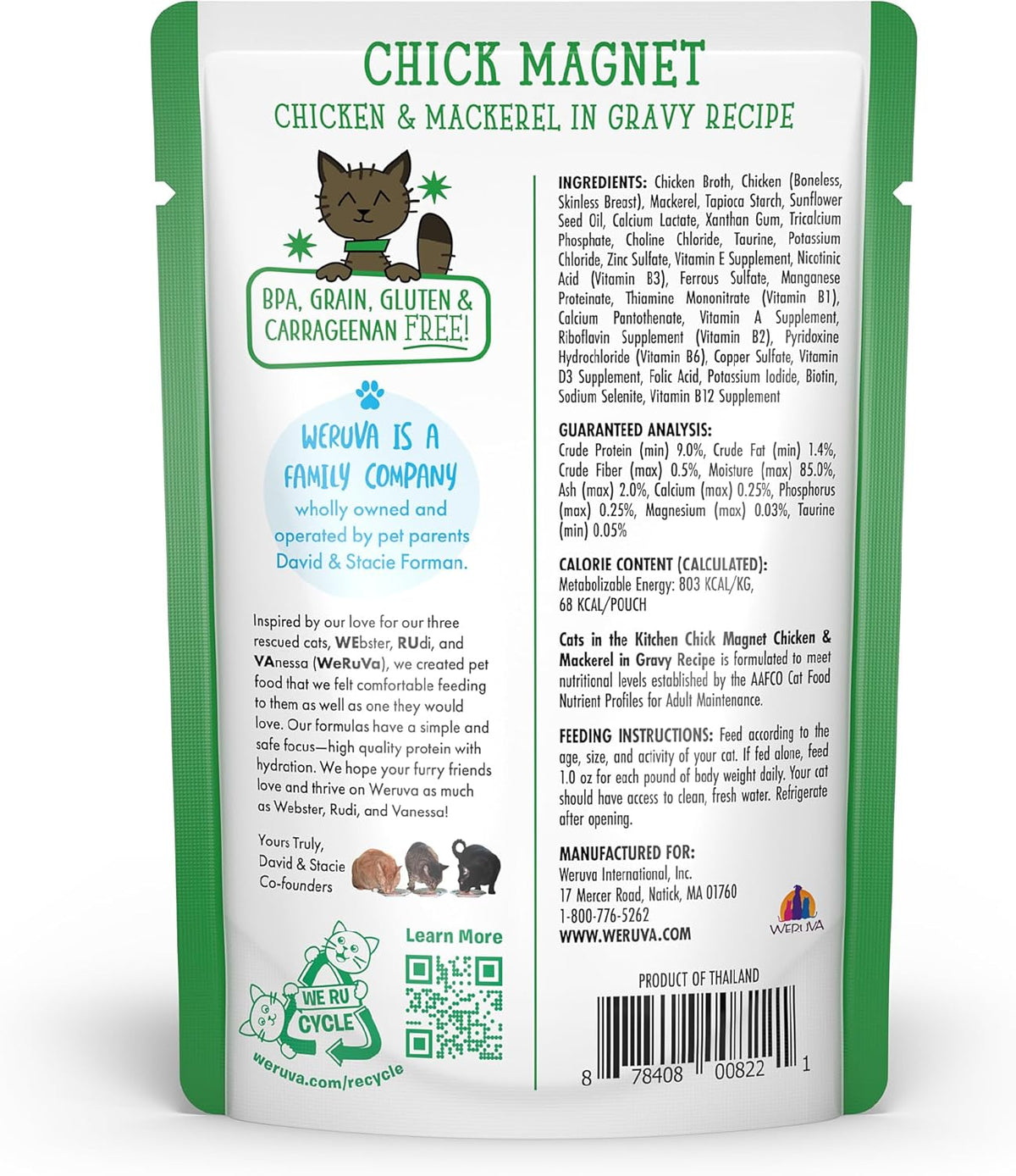 Weruva Cats in The Kitchen, Chick Magnet with Chicken & Mackerel in Gravy Cat Food, 3oz Pouch (Pack
