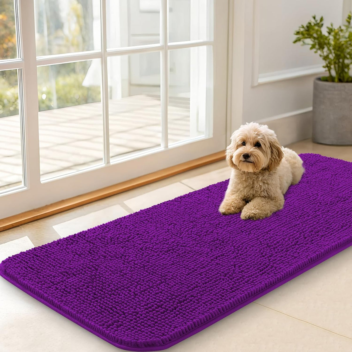 OLANLY Dog Door Mat for Muddy Paws 47x20, Absorbs Moisture and Dirt, Absorbent Non-Slip Washable
