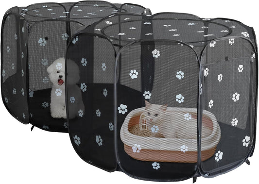 2-in-1 Cat Playpen, Pop Up Dog Pet Playpen for Indoor Outdoor Cats Enclosed, Portable Pet Playpen