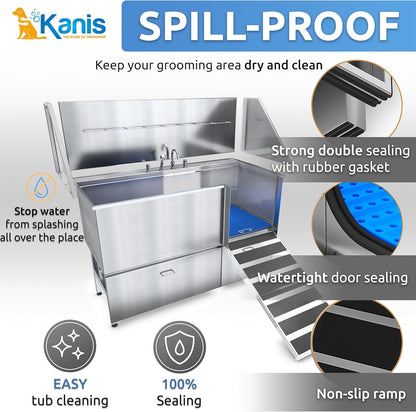 KANIS Professional Dog Washing Station - 304 Stainless Steel Pet Wash Sink & Grooming Bath Tub for