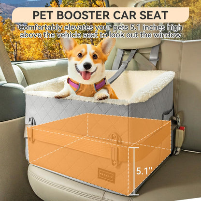PETSFIT Small Dog Car Seat, Soft Foam Dog Booster Car Seat with Patented Safety Buckles, Storage