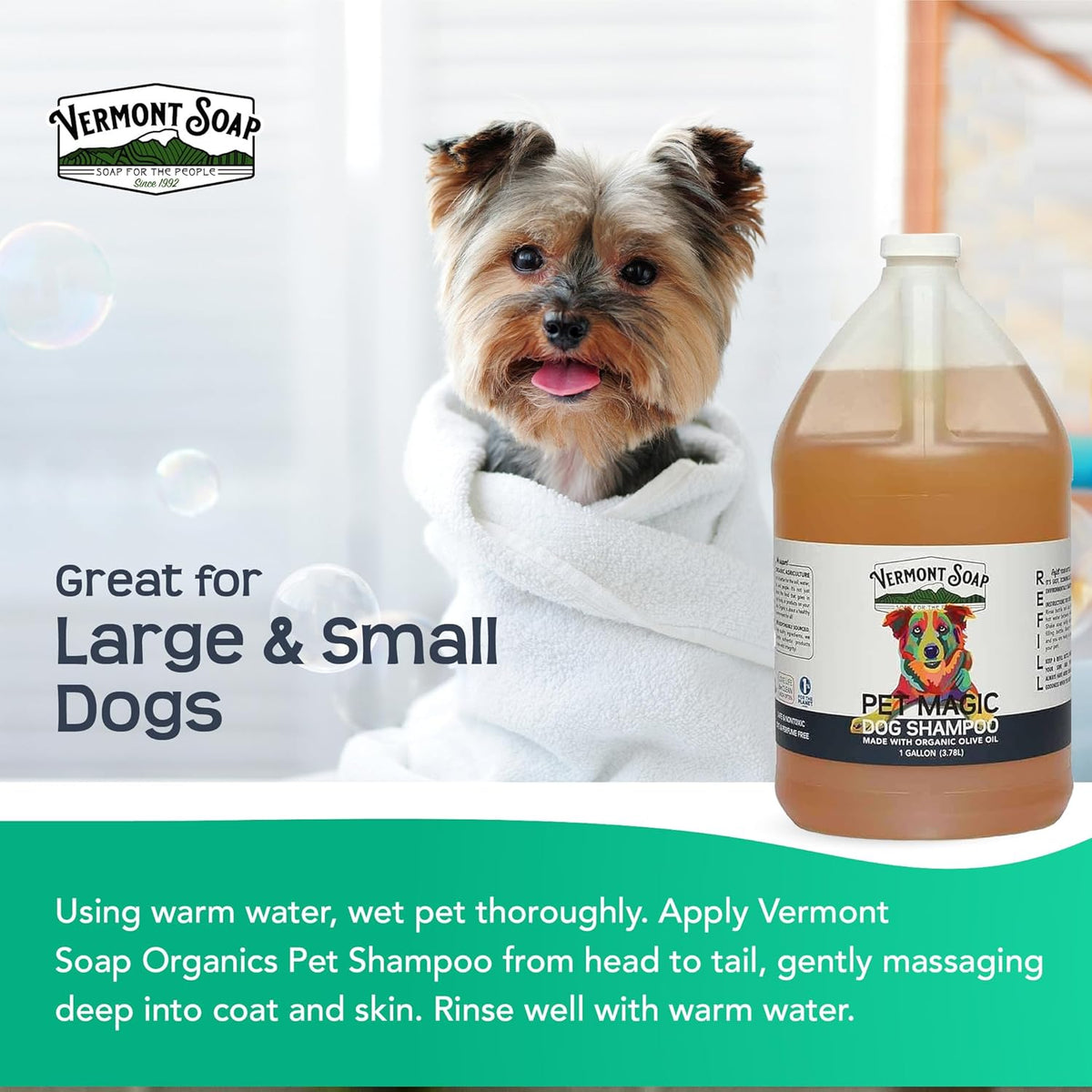 Vermont Soap Organics Pet Shampoo - Organic & Natural Olive Oil, Coconut & Aloe Vera Dog Shampoo