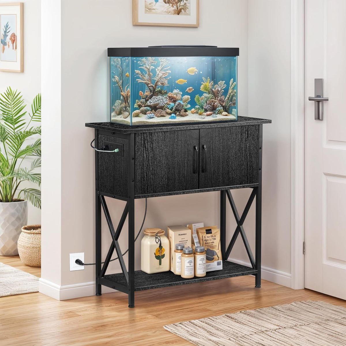 ZENY 20-29 Gallon Fish Tank Stand with Cabinet for Fish Tank Accessories Storage, Metal Double