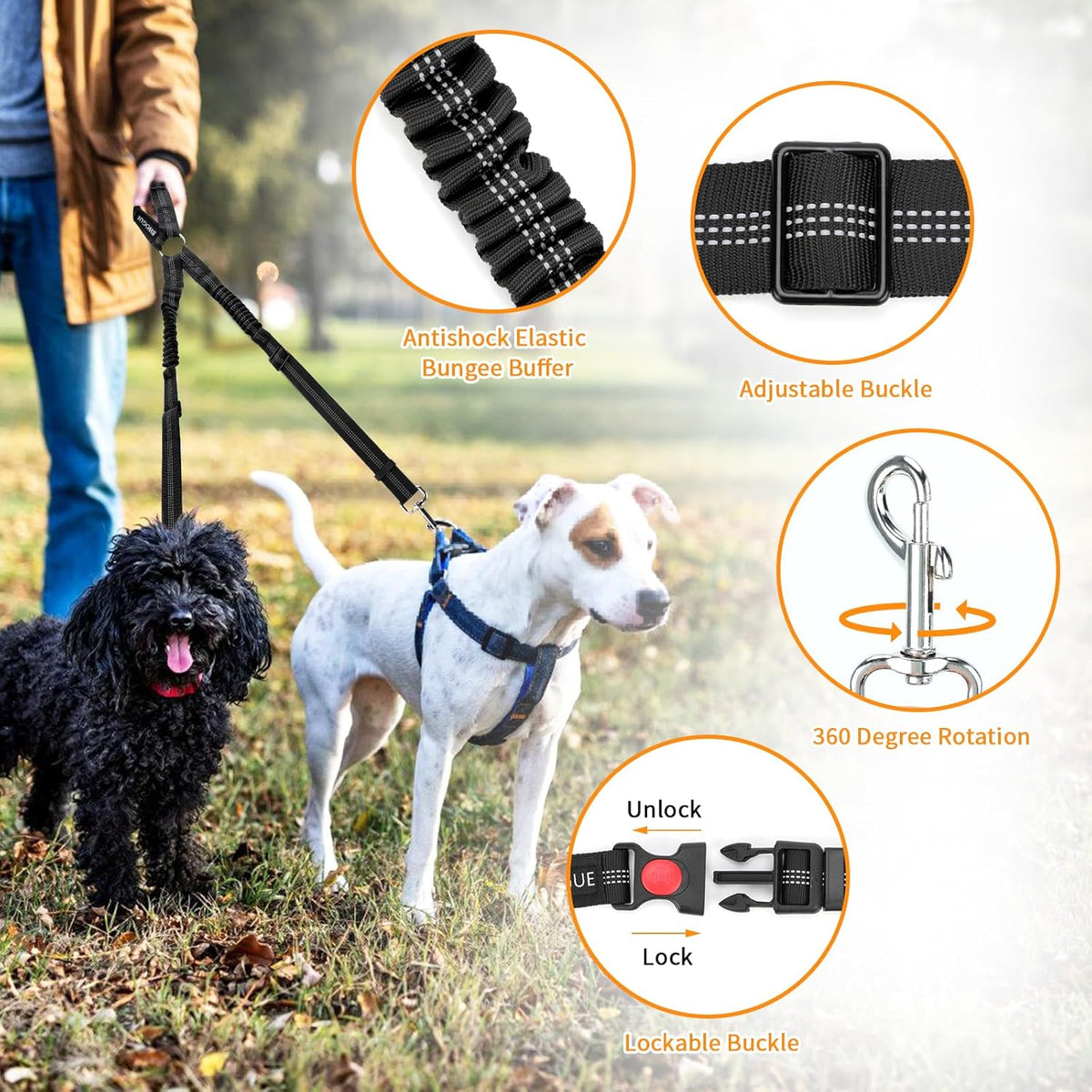 BWOGUE Double Dog Cat Seat Belts, Car Headrest Restraint Adjustable Travel Leash,Safety Elastic