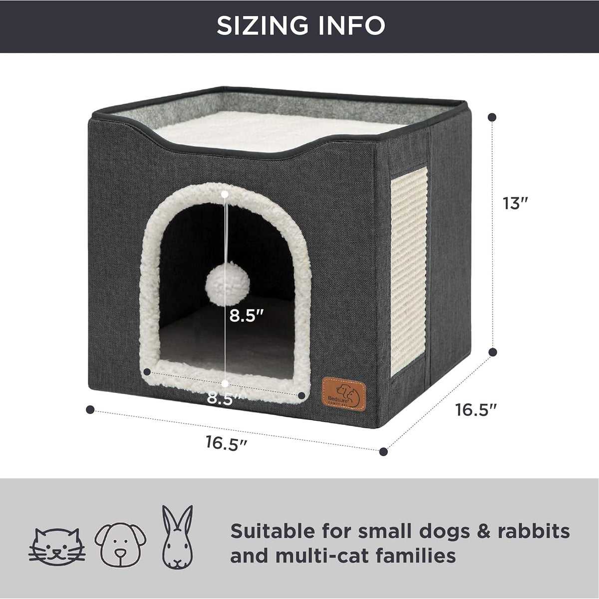Bedsure Cat Beds for Indoor Cats - Large Cat Cave for Pet Cat House with Fluffy Ball Hanging and