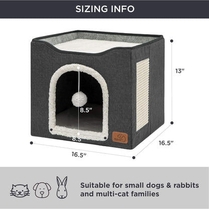 Bedsure Cat Beds for Indoor Cats - Large Cat Cave for Pet Cat House with Fluffy Ball Hanging and