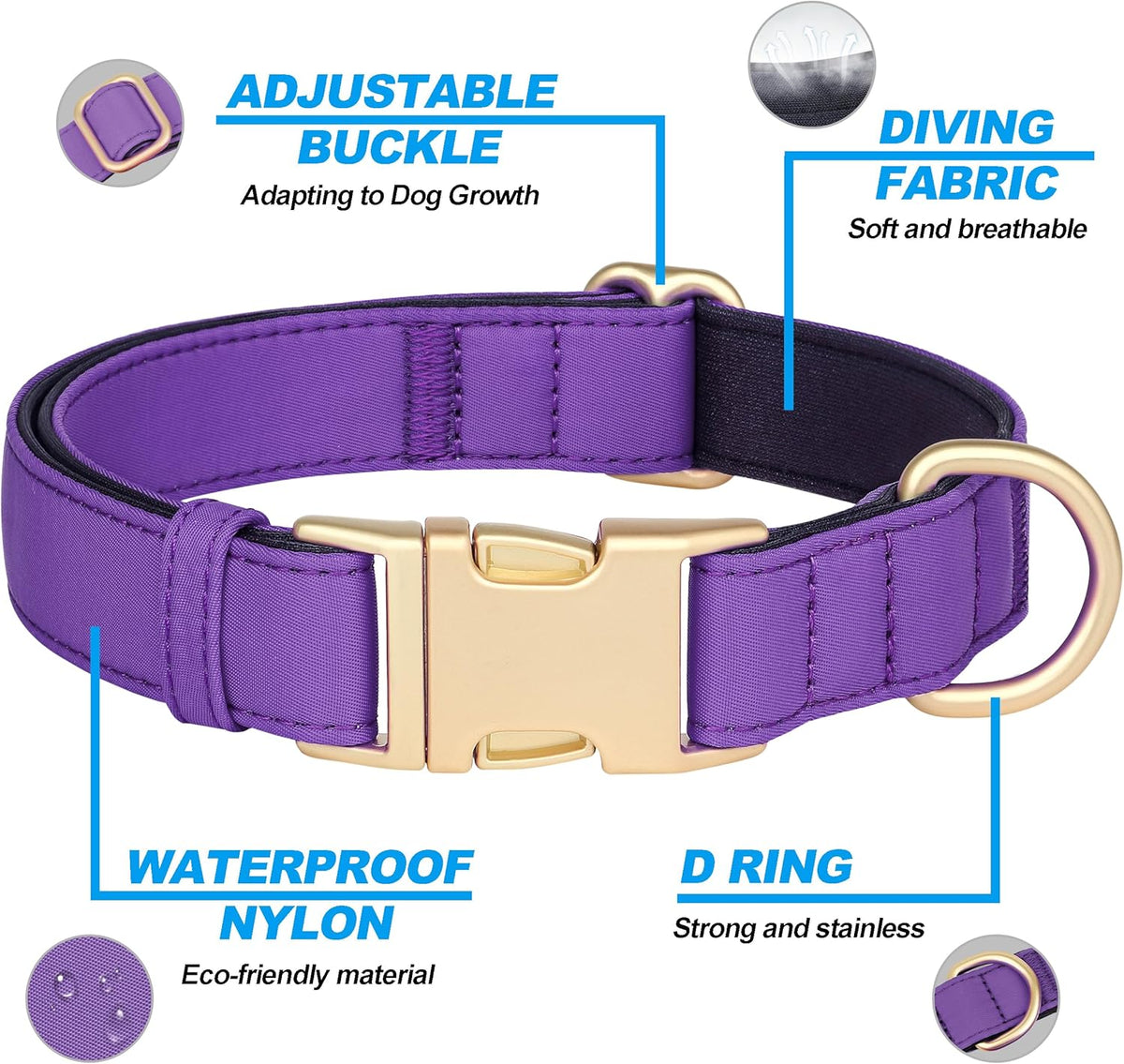Didog Soft Padded Dog Collar for Large Dogs, Colorful and Durable Pet Collar with Quick Release