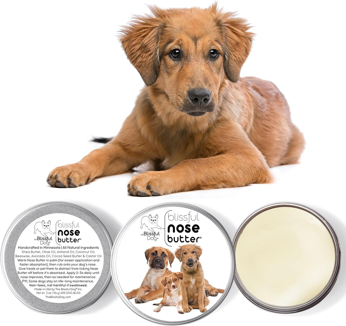 The Blissful Dog 3 Cute Puppies Nose Butter, Versatile Dog Nose Balm for Dry Nose, Handcrafted Nose