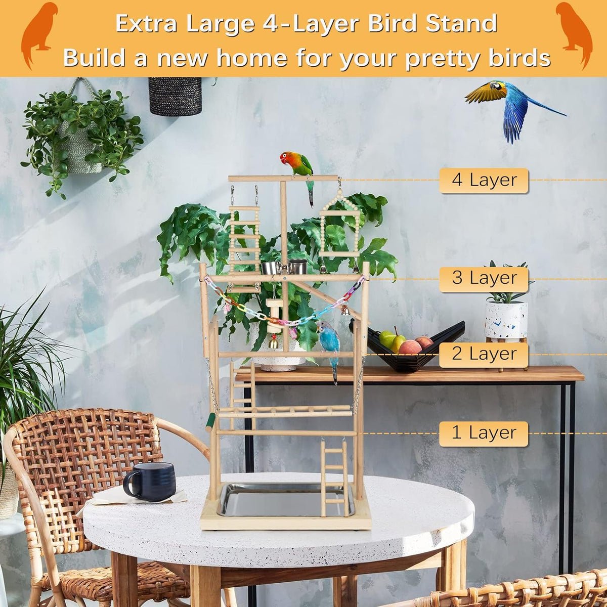 Pet Parrot Playstand Parrots Bird Playground Bird Play Stand Wood Perch Gym Playpen Ladder with