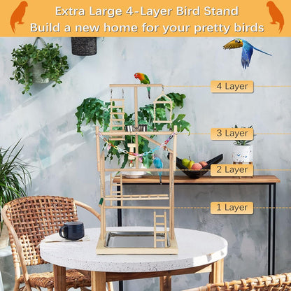 Pet Parrot Playstand Parrots Bird Playground Bird Play Stand Wood Perch Gym Playpen Ladder with