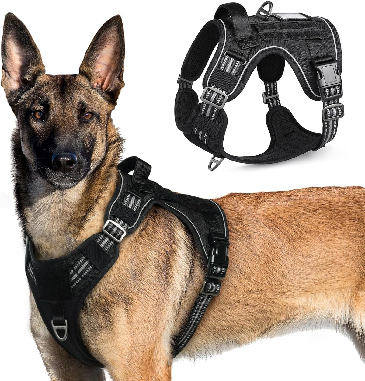 rabbitgoo Tactical Dog Harness for Large Dogs, No Pull Military Service Vest with Handle & Molle