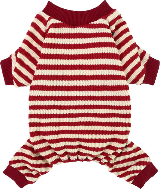 Fitwarm Red and White Striped Dog Pajamas, Waffle Dog Clothes for Small Dogs Girl Boy, Puppy Onesie