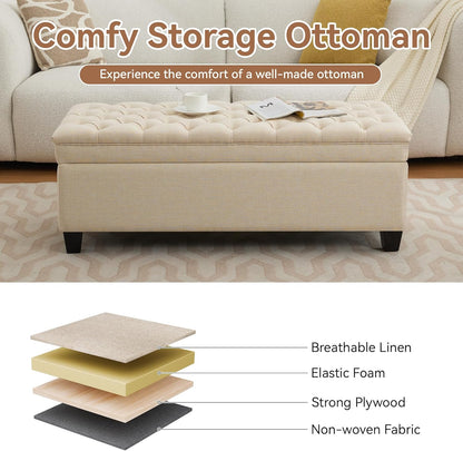51" Fabric Storage Ottoman Bench, Upholstered Rectangle End of Bed Storage Ottoman Tufted Living