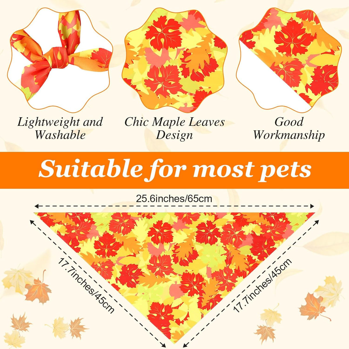 Abbylike 50 Pcs Fall Thanksgiving Dog Maple Leaves Bandanas Bulk Bandanas for Dogs Triangle