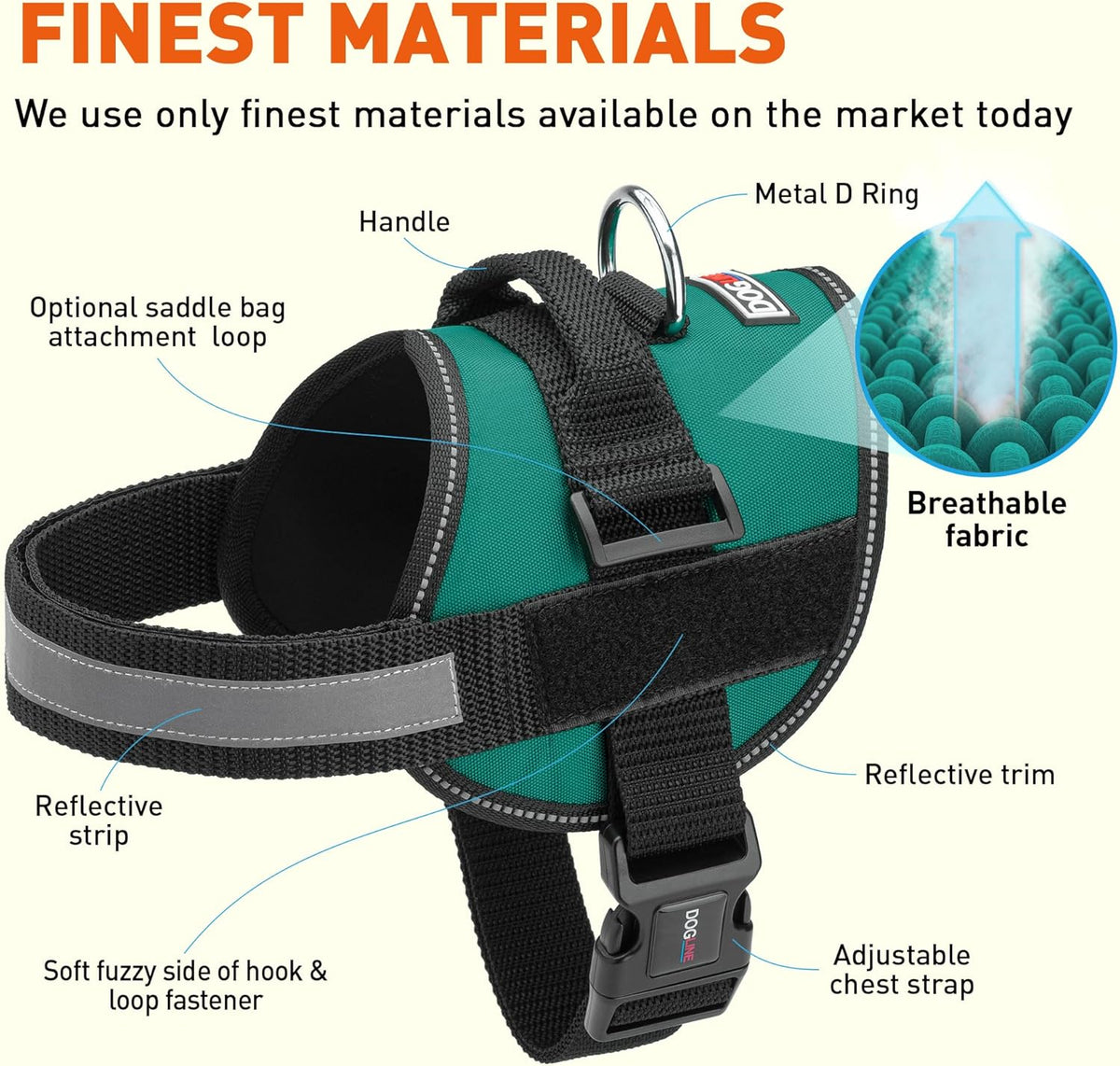 Dogline Dog Harness, Reflective No-Pull Adjustable Vest with Handle for Walking, Training