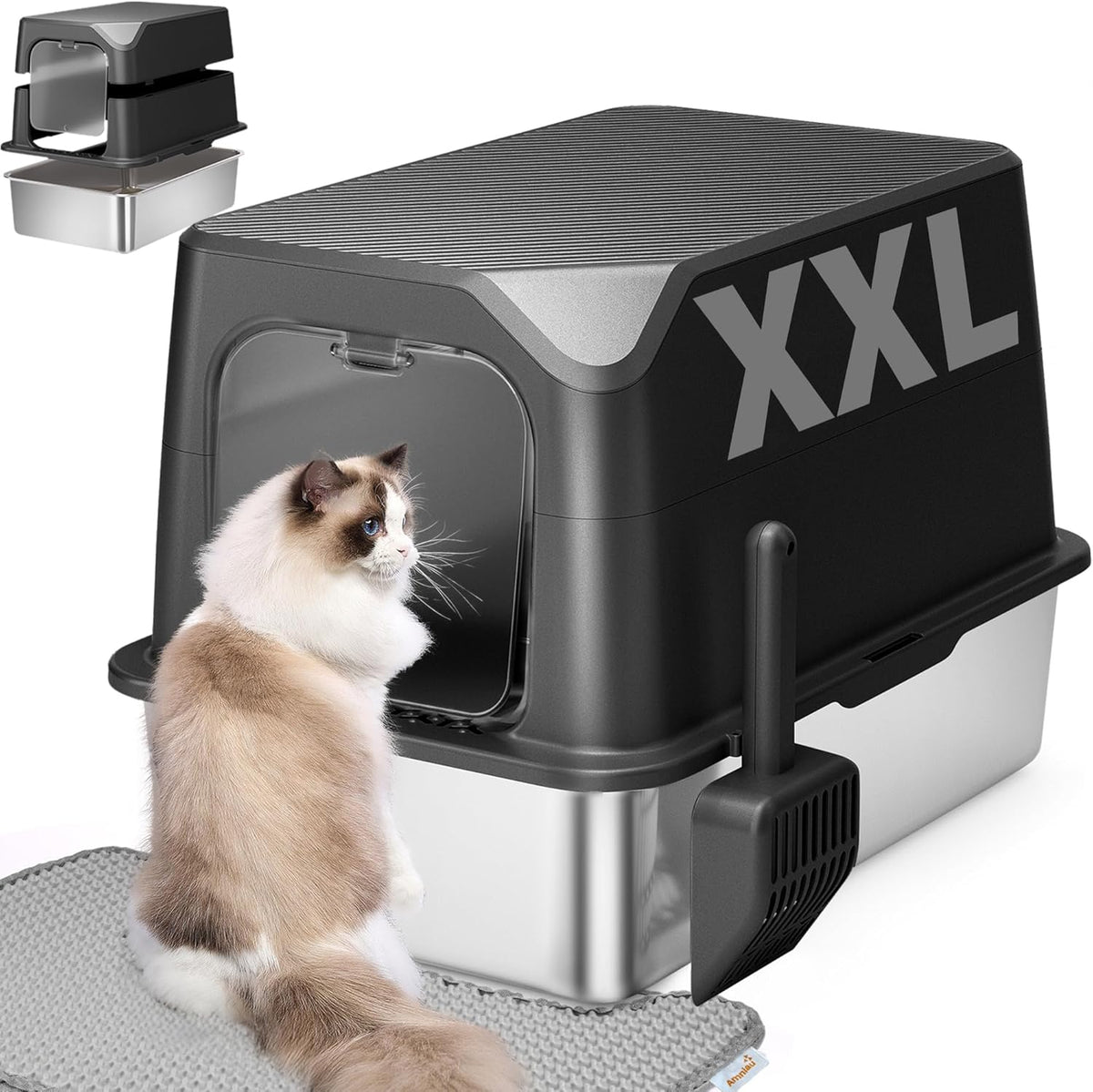 Stainless Steel Cat Litter Box with Lid, Extra Large, Great for Large & Small Cats, Easy to Clean