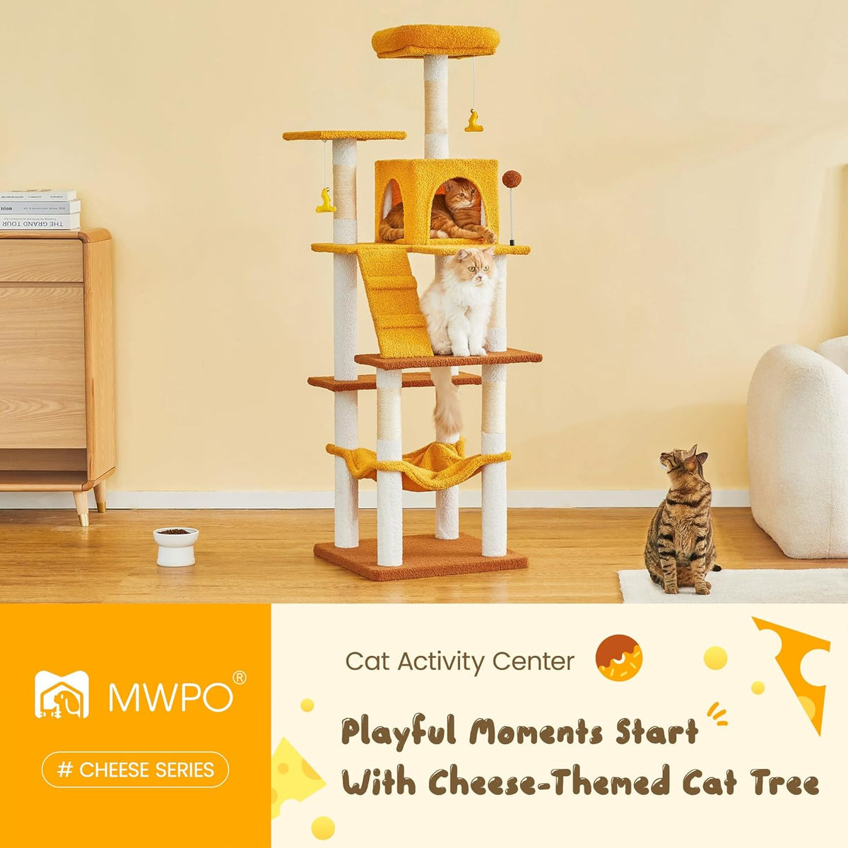 MWPO Cat Tree, 63.8-Inch Cat Tower for Indoor Cats, Multi-Level Cat Condo with 5 Scratching Posts