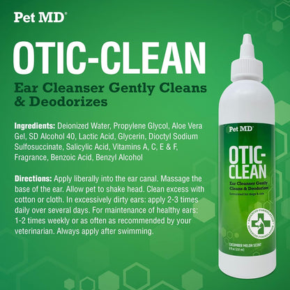Pet MD Otic Clean Dog Ear Cleaner for Cats and Dogs - Effective Against Infections Caused by