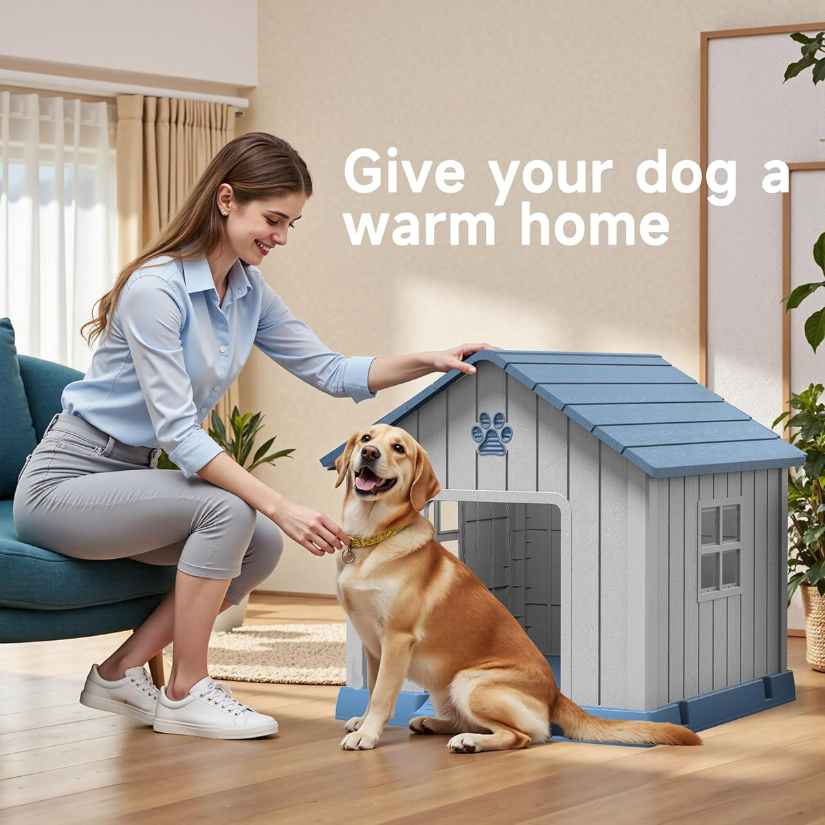 Vixzen 32in Large Outdoor Dog House,Durable Water Resistant Resin Dog House,Doghouse for Small to
