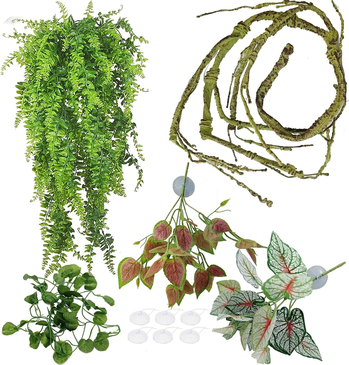 Reptile Plants for Bearded Dragon Tank Accessories, Terrarium Plant Artificial Decor for Snake