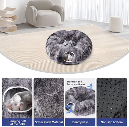 Odoland Cat Tunnels for Indoor Cats with Fluffy Plush Central Cat Couch and 20 Cat Toys, Tunnel Bed