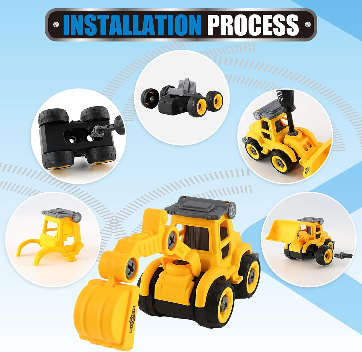 Construction Sandbox with Lid - 4 Vehicles with 1 Conveyor, 8 Castle Molds, 6 Figures & 3lbs