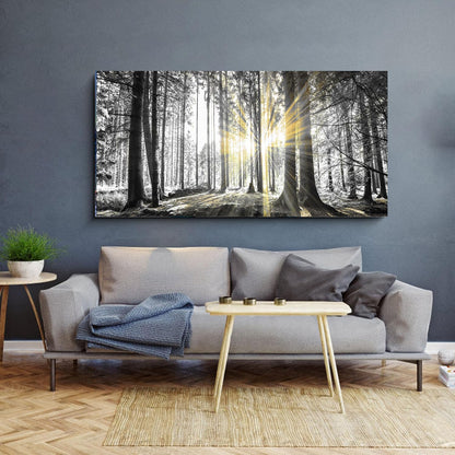 Yxbhhym-Black and White Forest Wall Art Prints Sunset Landscape Canvas Picture for Living Room Wall