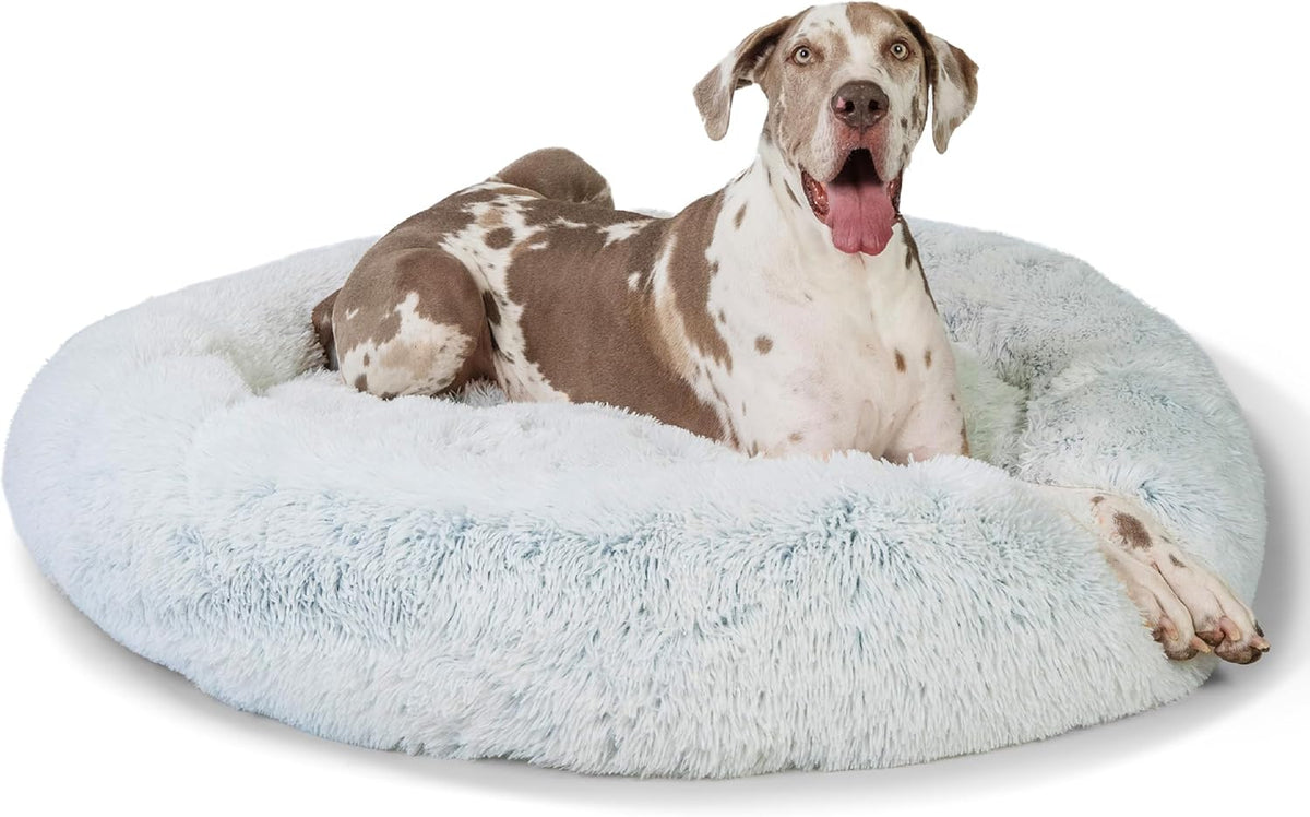 Best Friends by Sheri Original Calming Donut Dog and Cat Bed, Shag Faux Fur, Frost Gray, XXL (54in