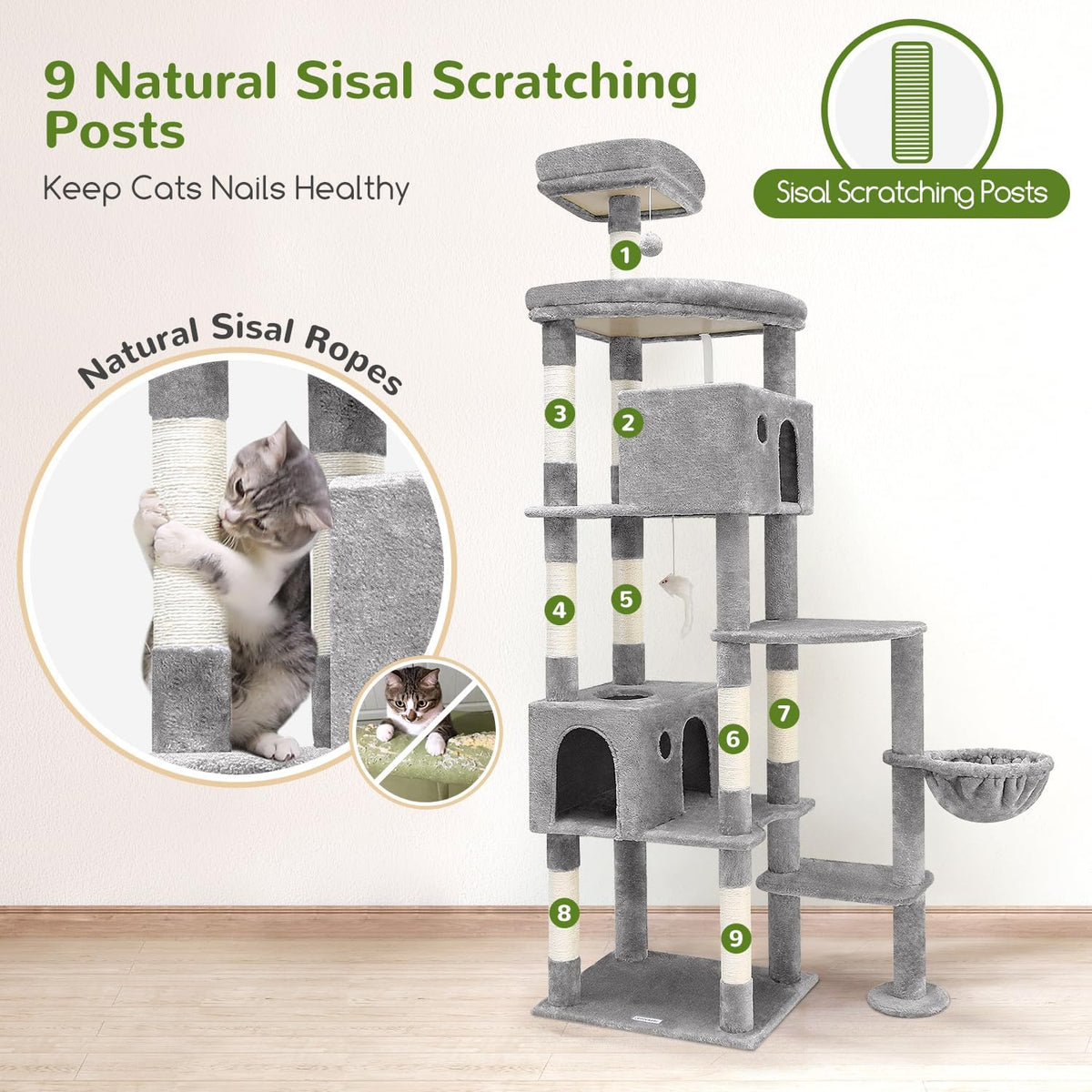 Globlazer Giant Cat Tree, 83 inch Cat Tree for Indoor Cats Large Adult, XXL Cat Tower with 9