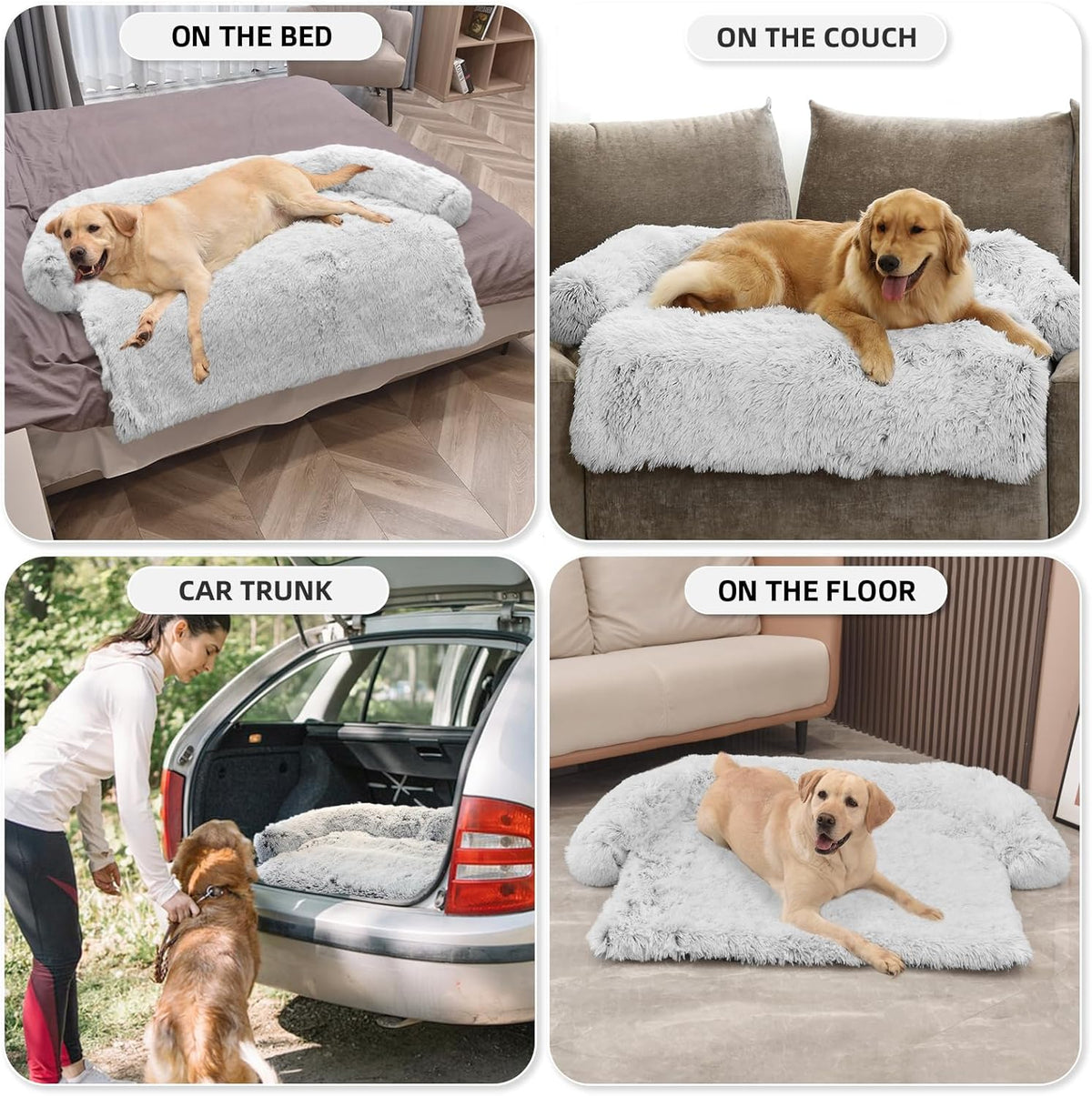 Calming Dog Bed Fluffy Plush Dog Mat for Furniture Protector with Removable Washable Cover for
