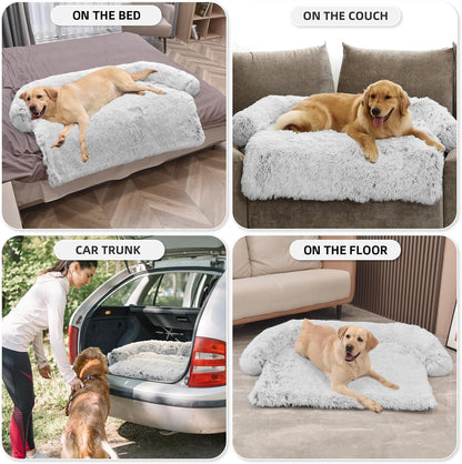 Calming Dog Bed Fluffy Plush Dog Mat for Furniture Protector with Removable Washable Cover for