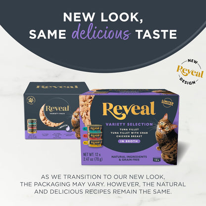 Reveal Natural Wet Cat Food, 12 Count, Grain Free, Limited Ingredient Canned Food for Cats, Fish