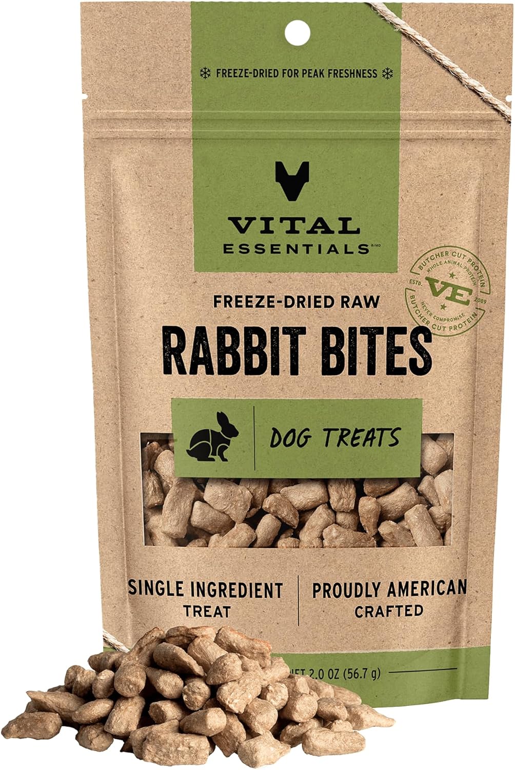 Vital Essentials Rabbit Bites Dog Treats, 2 oz | Freeze-Dried Raw | Single Protein | Premium