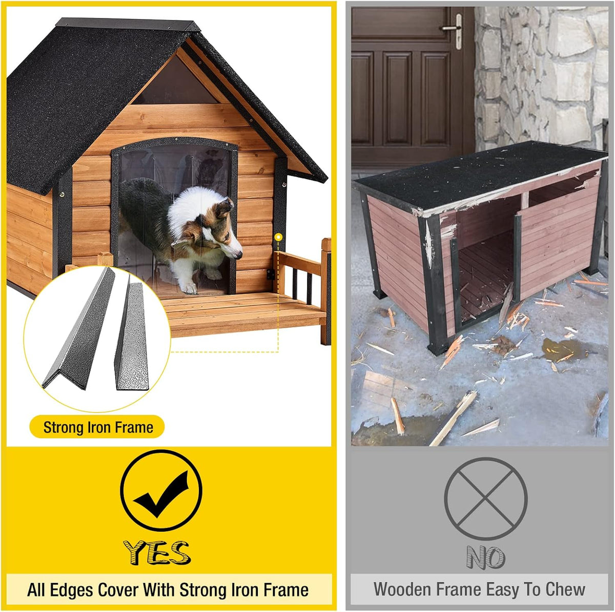 Outdoor Dog House, Waterproof Puppy Shelter Indoor Doghouse with Elevated Floor, Anti-Bite Design