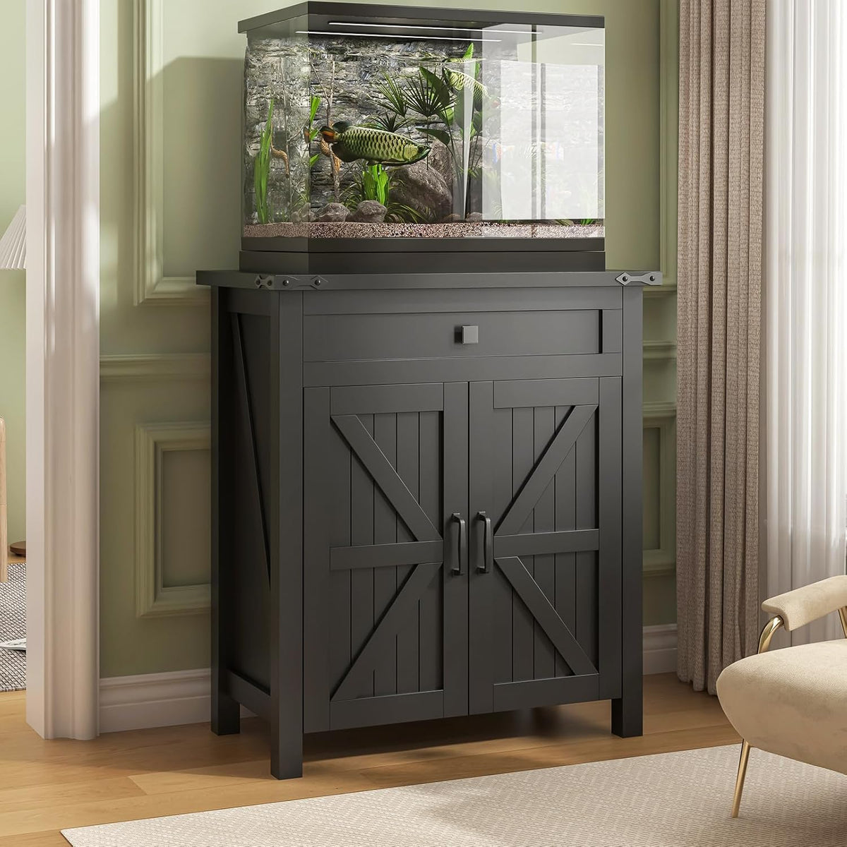 20 Gallon Aquarium Stand With Charging Station, Farmhouse Fish Tank Stand, Reptile Tank Stand
