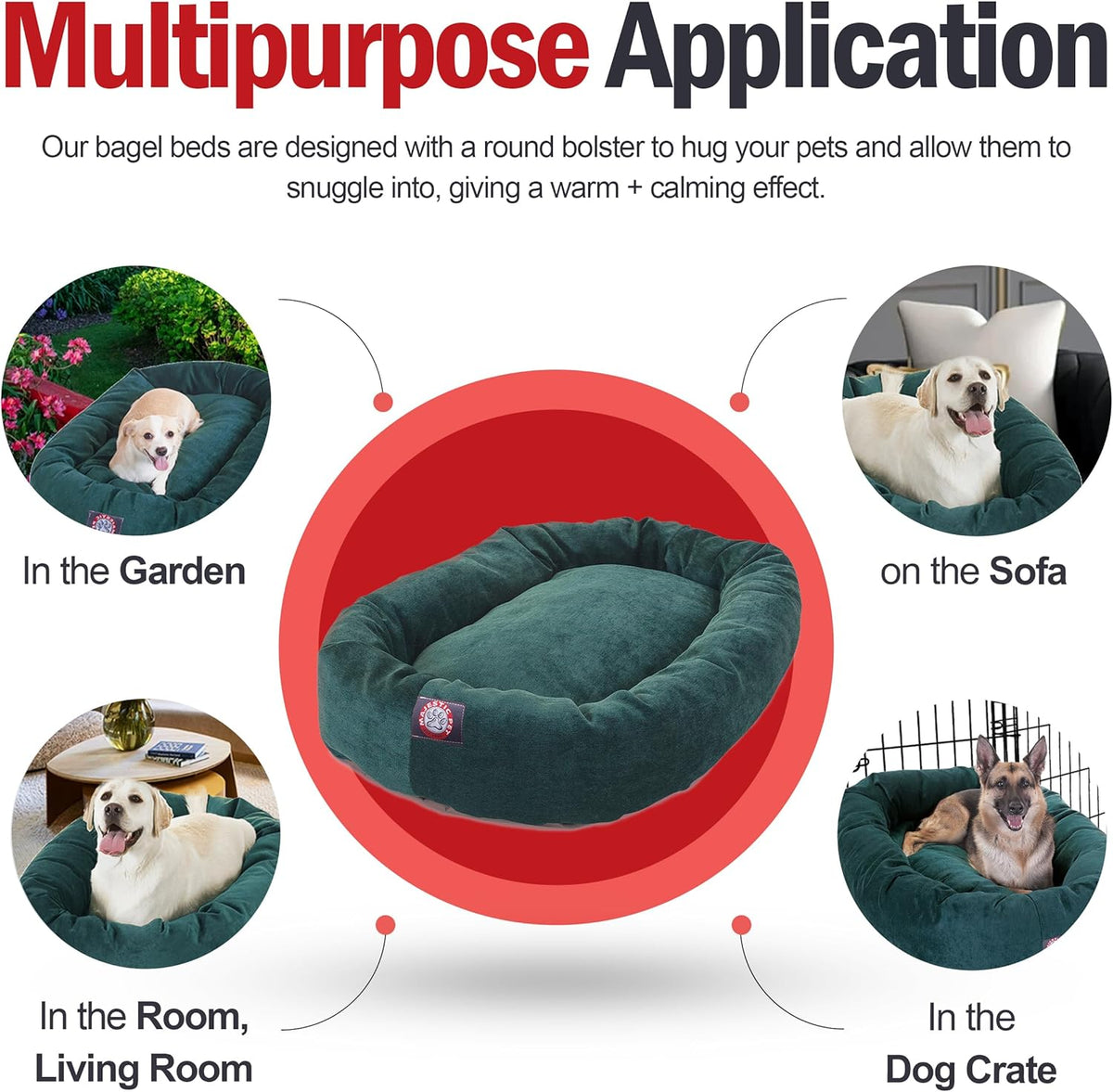Majestic Pet 40 Inch Micro Velvet Calming Dog Bed Washable 40x29x9 (inch) – Cozy Soft Round Donut