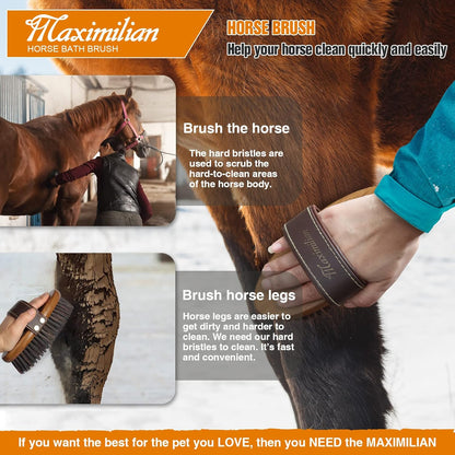 MAXIMILIAN World Class Handmade Equine Stiff Body Horse Brush. Professional Equine Grooming Tools.