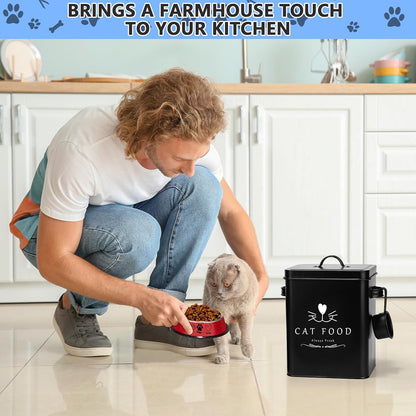 Meraki Home Farmhouse Cat Food and Treats Containers + Feed Scoop + Pet Food Bowl - Tight Lids
